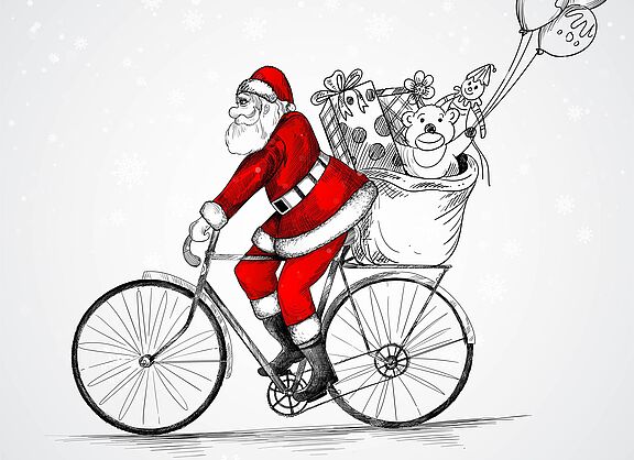 Weihnachtsmann auf Fahrrad