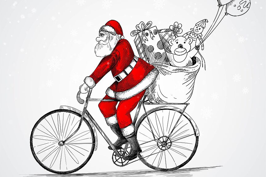 Weihnachtsmann auf Fahrrad Weihnachtsmann auf Fahrrad